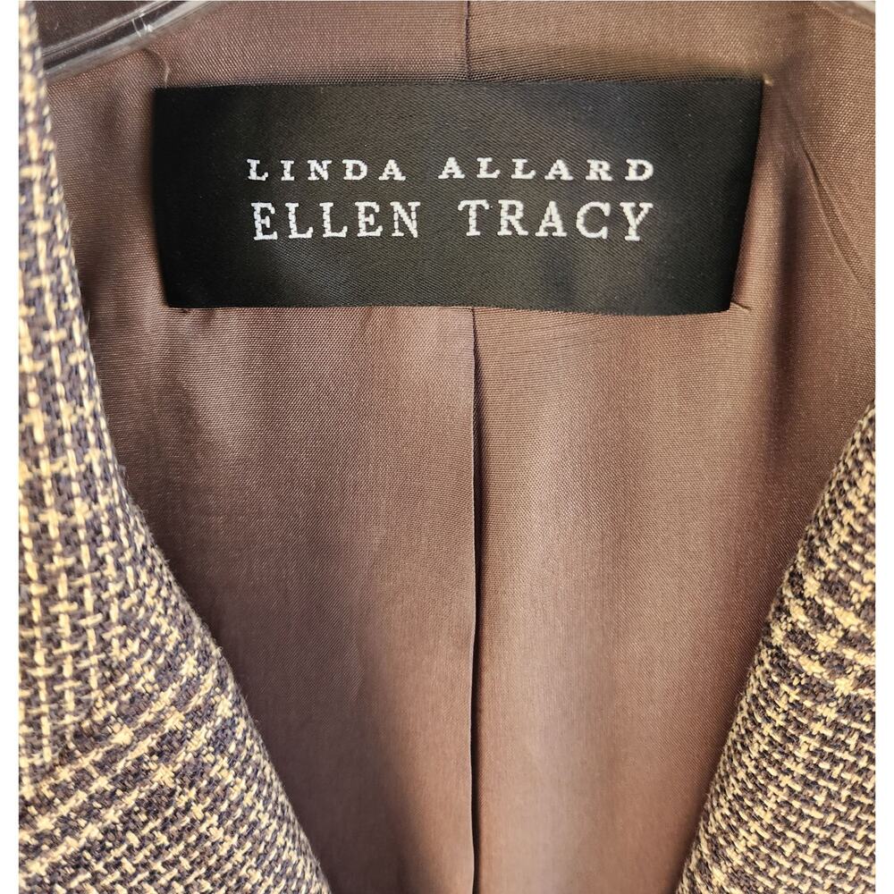 Linda Allard Ellen Tracy VTG 80s Blazer 4 Brown Glen Plaid Silk Wool Oversized - Picture 4 of 11
